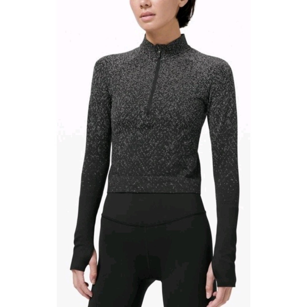 Lululemon Rest Less Cropped Half Zip Women 6 Yoga Herringbone Fade Ombre Black